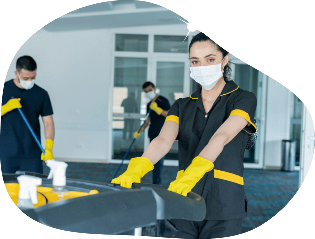 office cleaners working trolley